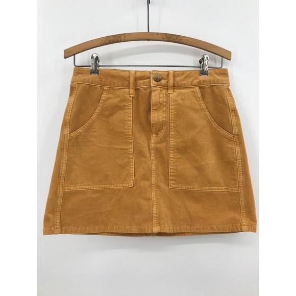 American Eagle Outfitters Super Stretch Mustard Yellow Corduroy Mini Skirt Sz 2 - Picture 1 of 6